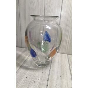 Vtg Urn Shaped Art Glass Vase Multicolored Leaves Beautiful 10" Romanian